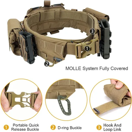 Vista 3 de IDOGEAR Cinturón táctico MOLLE cinturón militar modular Rigger's Belt Cinturón de combate ajustable con cinturón interior y cinturón exterior Set