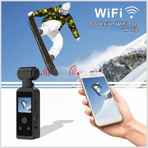 Vista 7 de Cámara de acción de mano, videocámara de bolsillo con WiFi 4K HD giratoria de 270° para filmar videos de vlog de viaje, con clip de micrófono, funda