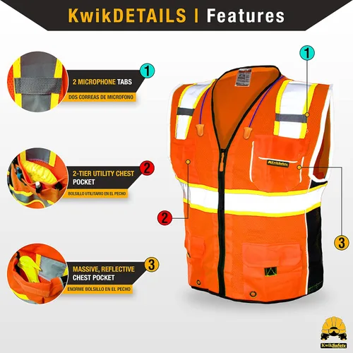 Vista 4 de KwikSafety - Charlotte, NC - Chaleco de seguridad clásico y supremo [bolsillo gigante] Clase 2 Trabajo PPE ANSI probado OSHA Cumple con OSHA