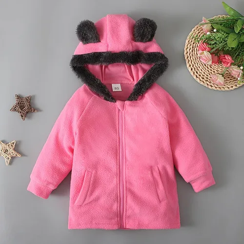 Vista 2 de Toddler Fleece Jacket Girls Boys Lightweight Winter Warm Long Sleeve Teddy Coat Sherpa Hoodie Outerwear With Pockets