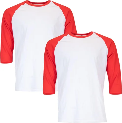 Vista 4 de Gildan Camiseta raglán 3/4 de algodón pesado para adultos, estilo G5700, paquete de 2 Azul/Blanco