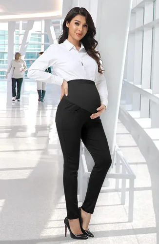 Vista 5 de PACBREEZE Women's Maternity Work Pants Stretchy High Waist Skinny Leg Pregnancy Business Casual Dress Pants