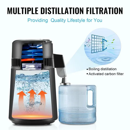 Vista 4 de VEVOR Destilador de agua, destilación de agua pura de 4 l/1.05 galones para encimera del hogar, máquina de agua destilada de 750 W, destilador