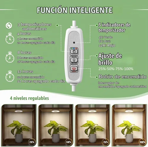 Vista 3 de LORDEM Lámpara de techo para el crecimiento de plantas, 96 LEDs, luz LED de espectro completo, lámpara de 5V con interruptor automático de 4/8/12H