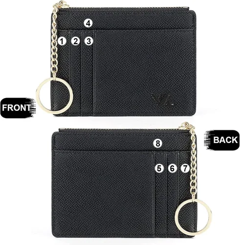 Vista 2 de Tarjetero delgado con bloqueo RFID, billetera de bolsillo pequeño, con cremallera Keychian para monedero, monedero y tarjetero para mujeres y hombres