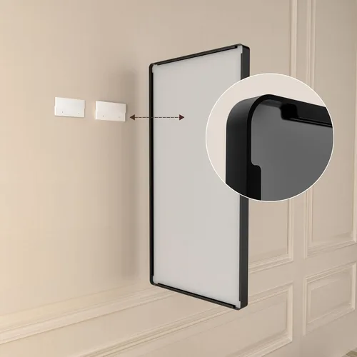 Vista 7 de Espejo de Baño Negro de 22 x 30 Pulgadas, Espejo de Pared Rectangular para Baño, Espejo con Esquinas Redondeadas y Marco de Metal Negro Mate