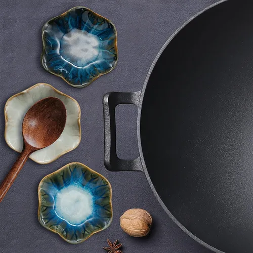 Vista 6 de Reposacucharas de cerámica estable 3 piezas Juego de platos de cena de cerámica multifuncional con esmalte resistente al calor Soporte