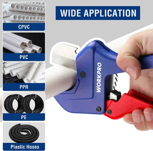 Vista 6 de WORKPRO Cortador de tubos de PVC con trinquete, hasta 1-5/8 pulgadas, cortador de tubos y tubos de plástico para mangueras de PEX, PVC, PPR