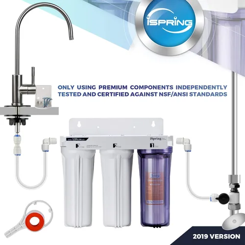 Vista 3 de iSpring Sistema de filtración de agua US31 clásico de 3 etapas para debajo del fregadero y cartuchos de repuesto universales F3CTO de 10 pulgadas
