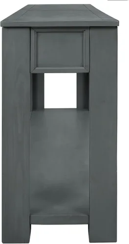 Vista 8 de Merax Mesa consola de 63 pulgadas con 4 cajones, mesa de entrada de 2 niveles con estante de almacenamiento, mesa de sofá larga para entrada, Azul