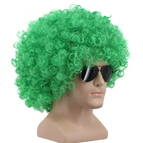 Vista 3 de yuehong Pelucas cortas y esponjosas de discoteca afro, sintéticas, para cosplay, cosplay, pelucas divertidas para hombres y mujeres unisex (verde)