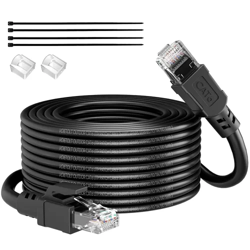 Vista 11 de Cable Ethernet Cat 6 para exteriores de 9 pies, cable de red Cat6 de alta velocidad de 10Gbps de 24AWG, impermeable, cubierta UV de entierro directo