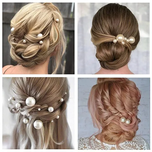 Vista 5 de Cinaci Paquete de 27 peines laterales de metal para novias con diamantes de imitación dorados con diamantes de imitación y perlas en forma de U
