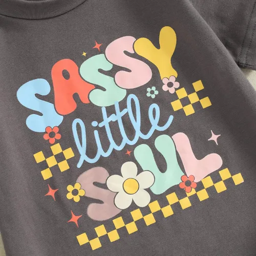 Vista 4 de Mameluco de manga corta para bebé recién nacido, niña y niño, con estampado de letras