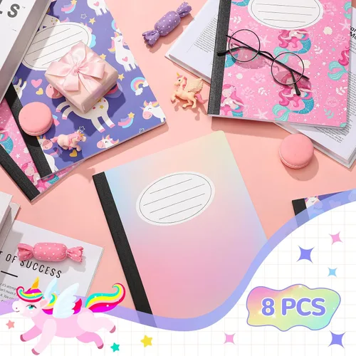 Vista 5 de Frienda 8 cuadernos de composición lindos a granel con rayas anchas, 200 páginas, libros de ejercicios para estudiantes, profesores, regalos