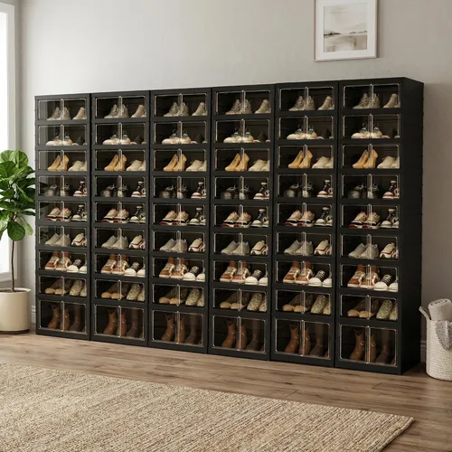 Vista 25 de Organizador de Zapatos Plegable Caja de Almacenamiento, Estante de Zapatos Plegable Portátil Extra Grande para Closet, Caja de Almacenamiento