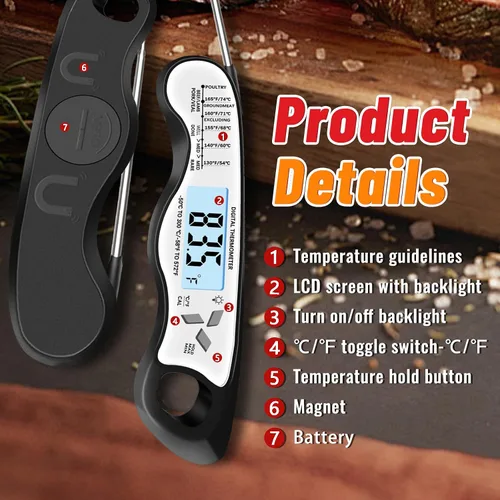 Vista 4 de Termómetro digital de la carne, termómetro impermeable de la comida IP67 Blanco