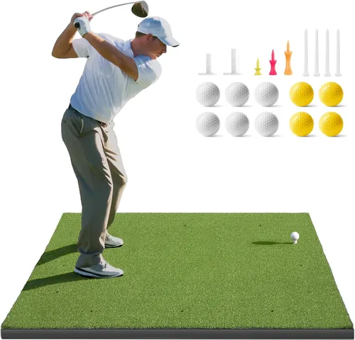 Vista 10 de Golfguru Golf Mat, 5x4ft/5x5ft Dense Elite Golf Hitting Mats Practice with 10 Balls, 9 Tees, Heavy Duty Artificial Hitting Training Matt for