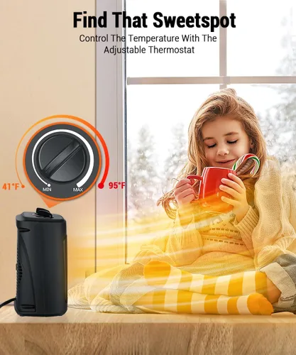 Vista 6 de KopBeau – Calentador de espacio para uso en interiores, calentador de torre portátil eléctrico de 1500W con termostato y temporizador, calentador