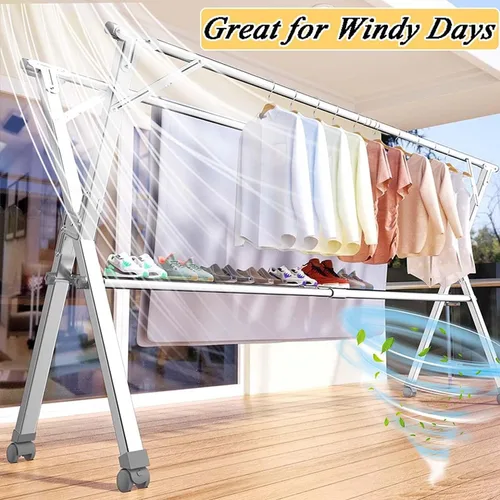 Vista 3 de Laundry Drying Rack Floor Stainless Steel Clothes Drying Rack Foldable Adjustable Large Garment Laundry Racks Portable Clothing Balcony