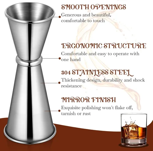 Vista 4 de Yaomiao Jigger de 2 onzas y 1 oz para bartending doble cóctel jigger japonés Jigger taza medidora de acero inoxidable para el hogar, bar, licor