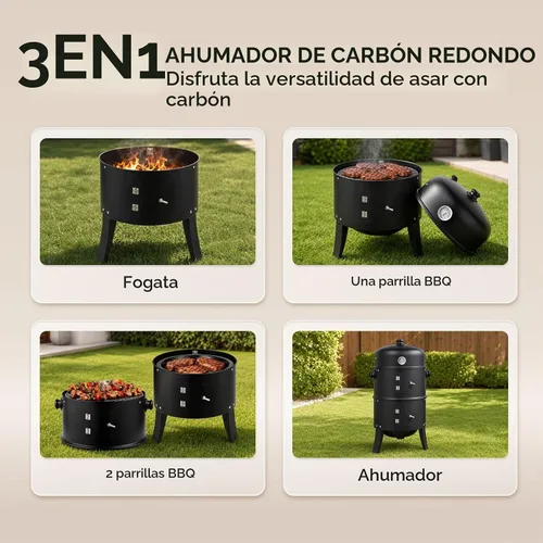 Vista 2 de VINGLI Parrilla de carbón de 18 pulgadas con ahumador de barbacoa multicapa, parrilla redonda resistente, ahumador vertical con termómetro