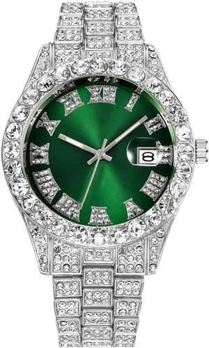 Vista 10 de Hip Hop Watches for Men Iced-Out Bling Diamond Luxury Quartz Watches with Date