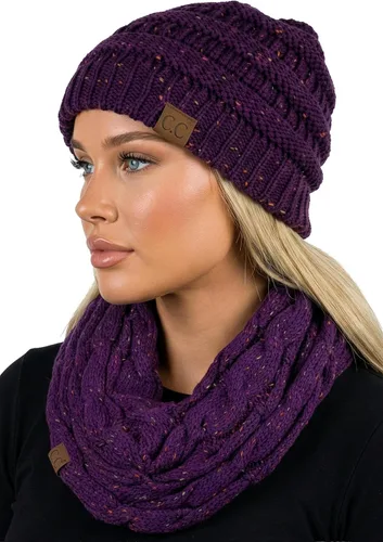 Vista 21 de Funky Junque - Juego de pañuelo y gorro de punto a juego para mujer Negro