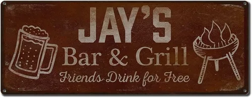 Vista 10 de Adam's Bar and Grill Friends Drink for Free, cartel de aluminio de 5.75 x 15.5 pulgadas, accesorios personalizados para bar y decoración de pared