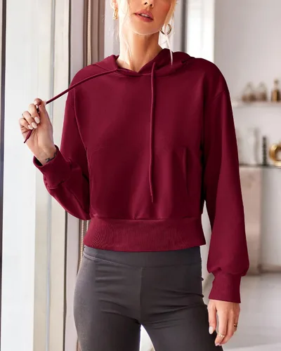 Vista 4 de BTFBM Sudaderas con capucha de manga larga para mujer, estilo casual, para otoño, invierno, 2023, con cordón, recortadas, con bolsillos