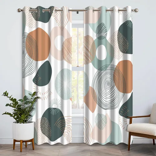 Vista 23 de Cortinas opacas bohemias para dormitorio, cortinas modernas de mediados de siglo color azul, cortinas térmicas con ojales para oscurecer