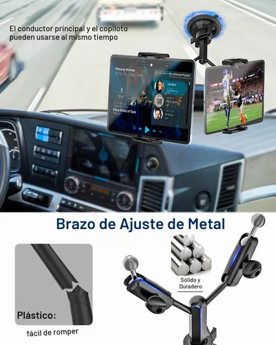 Vista 3 de Soporte doble resistente para tableta para coche/camión [brazo de metal] parabrisas de tablero de instrumentos de doble montaje para soporte