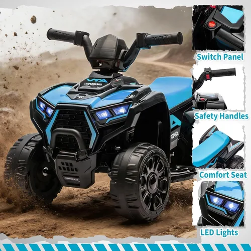 Vista 3 de ATV eléctrico para niños - Quad de 6 V y 4 ruedas con luces y música Azul
