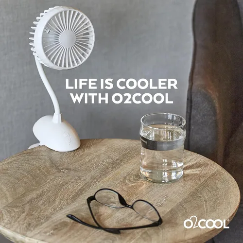 Vista 8 de O2COOL Ventilador de clip de batería USB recargable de 5 pulgadas, ventilador ajustable con 3 velocidades, cuello ajustable, cuello de cisne largo