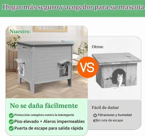 Vista 2 de Deblue Casa de Gatos al Aire Libre Resistente a la Intemperie de Plástico con Puerta de Escape para Gatos Interiores Impermeables Refugio para Gatos