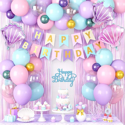 Vista 8 de Decoraciones de cumpleaños azul marino y negro para hombres, globo de confeti negro y azul con pancarta de "Happy Birthday", cortinas con flecos