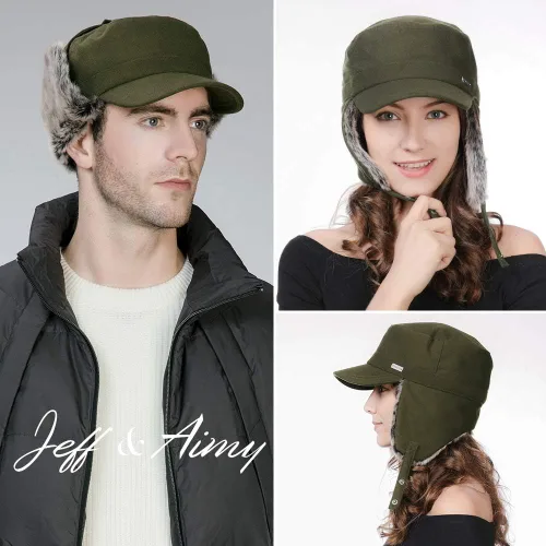 Vista 2 de Jeff & Aimy Gorra de béisbol unisex de invierno con orejeras trampero de caza, sombrero de esquí, 21.3-24.4 in