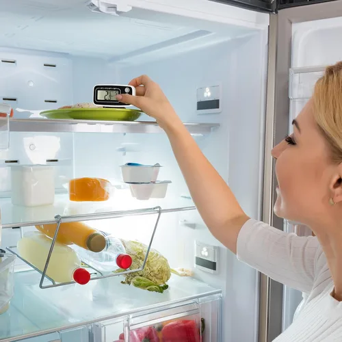 Vista 6 de Termómetro digital para refrigerador, 2 unidades, termómetro para nevera, congelador con pantalla LCD grande, incluye soporte, placa trasera