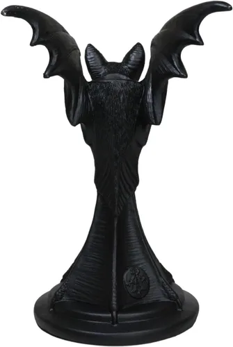 Vista 2 de Ebros Gift Mystical Wicca Gárgola Gárgola negra gótica vampiro sangre murciélago sanguijuelas Vespertilio Candelabro Figura 7.25 pulgadas de alto