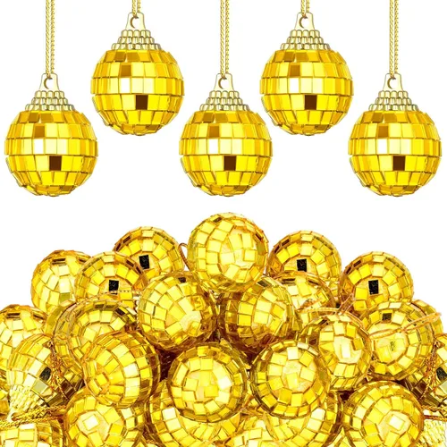 Vista 8 de BBTO 36 adornos de mini bola de discoteca, adornos de Halloween y Navidad, decoración de fiesta de los años 70, decoración reflectante para colgar