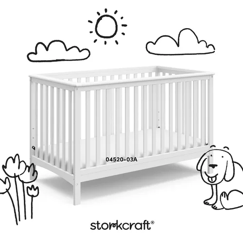 Vista 6 de Stork Craft, Cuna Convertible con Bordes Fijos Hillcrest, Blanco