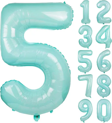 Vista 42 de Globo azul macarrón número 0 de 40 pulgadas, globo grande de película de poliéster de lámina de helio