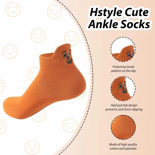 Vista 3 de 10 pares de calcetines divertidos, lindos calcetines de tobillo bordados kawaii de algodón suave de corte bajo para mujer, talla única