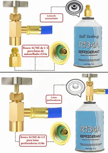 Vista 3 de Manguera de recarga de freón para refrigerador con kit de medidor-A/C R134a R12 R22, válvula de retrofit universal, con válvula BPV31 Bullet
