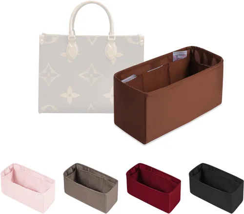 Vista 12 de Organizador de bolso para Onthego, inserto de bolsa sedoso, moldeador de bolso ligero para mujer, múltiples bolsillos de material satinado, uso