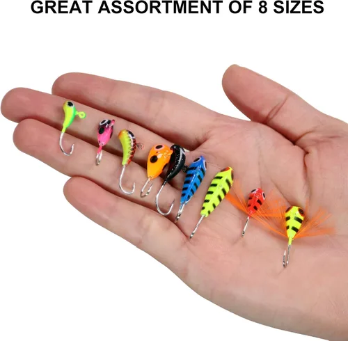 Vista 4 de THKFISH Plantillas de pesca en hielo Señuelos de pesca en hielo Equipo de pesca en hielo Kit de aparejos de pesca pequeños Crappie Panfish Jigs