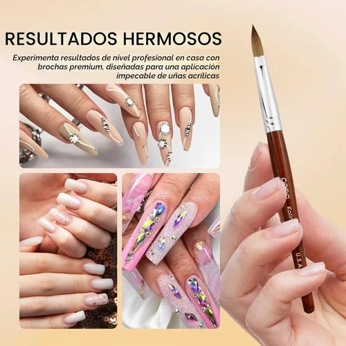 Vista 5 de Cepillo Pana USA para de uñas de acrílico, puro Kolinsky de pelo ovalado, forma prensada Caoba