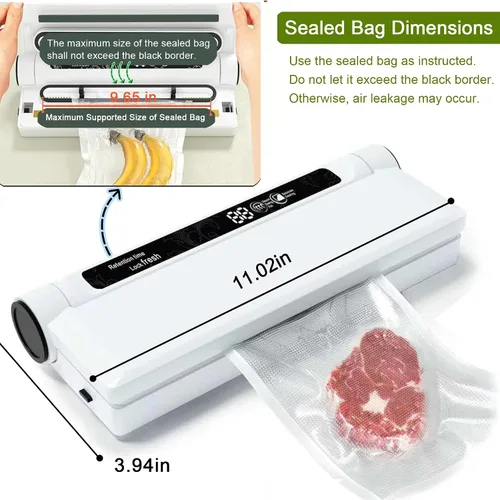 Vista 3 de Máquina selladora al vacío para guardar alimentos, succión fuerte de 75 KPA para alimentos secos/húmedos, temporizador digital de cuenta regresiva