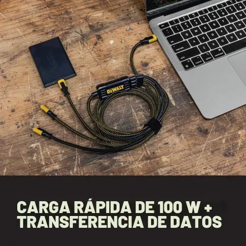 Vista 7 de DEWALT Divisor inteligente USB-C a USB-C de 100 W - Transferencia de datos y carga rápida, salida de 1 a 3, reforzado con Kevlar, 6 pies de servicio