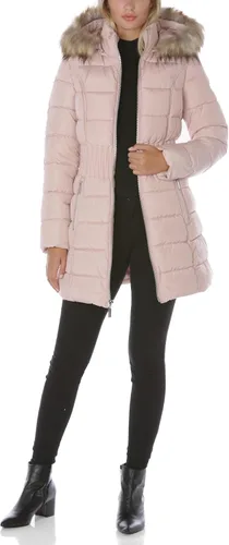 Vista 19 de Laundry by Shelli Segal Chaqueta acolchada elástica para mujer, abrigo largo de invierno con capucha de piel sintética